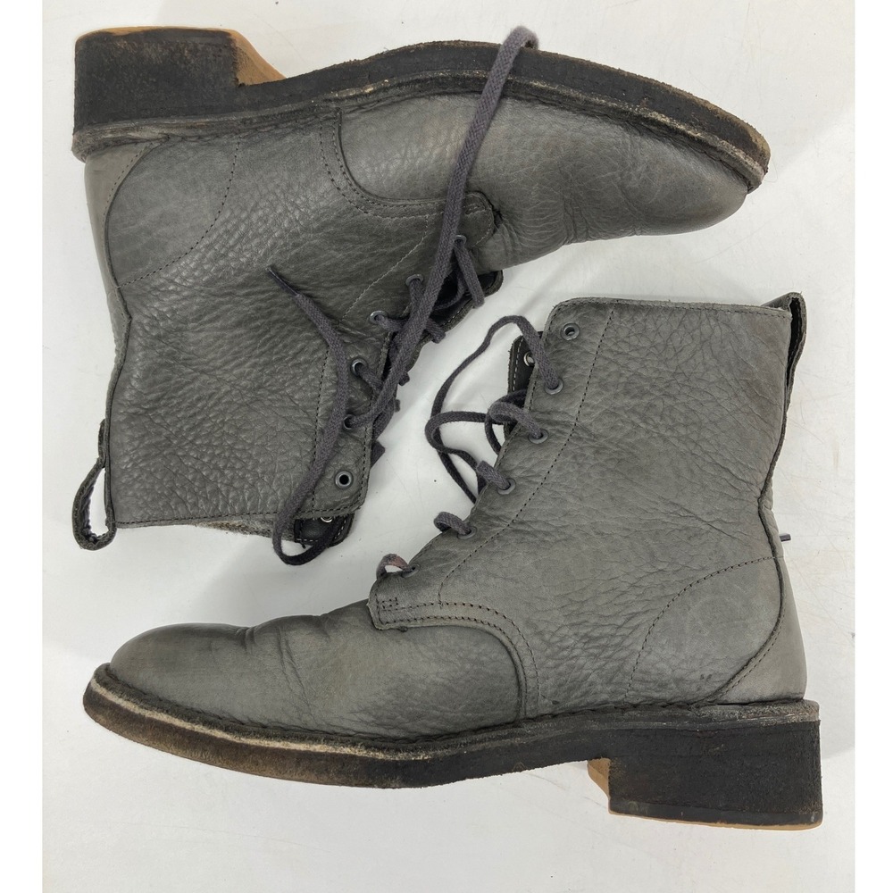 Clarks Originals Desert Mali Boots Women 8.5 Gray Leather Crepe Sole Combat - Picture 5 of 9